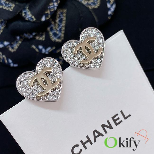 Okify CC Silver Heart Earrings With Diamond - 1