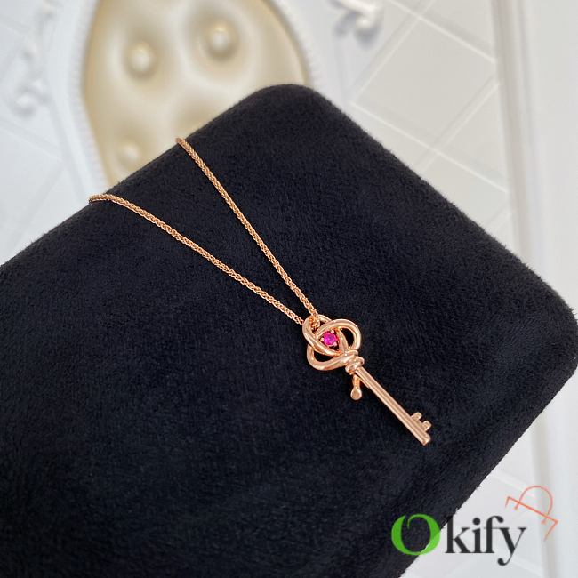 Okify Tiffany Rose Gold Necklace With Pink Rhinestone - 1