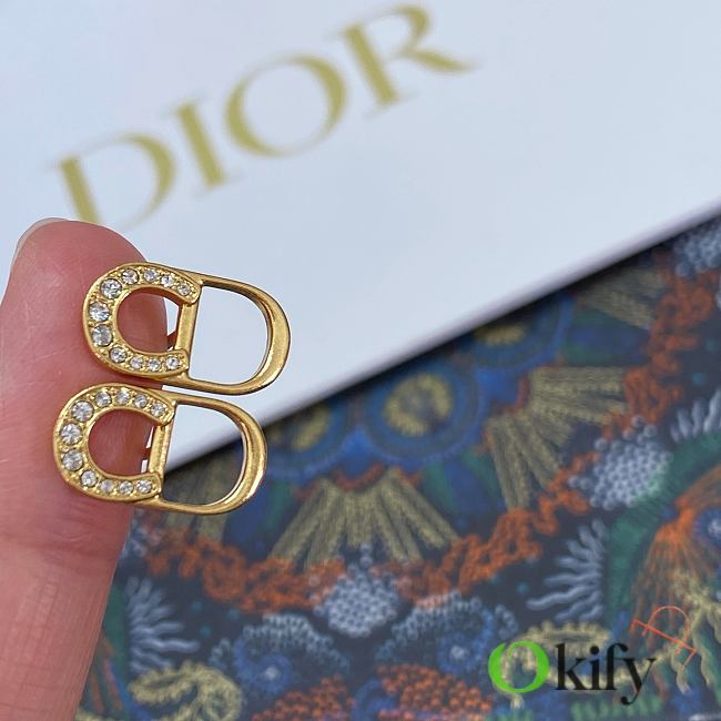 Okify Dior Gold Earrings With Half Diamond - 1