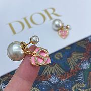 Okify Dior Gold Earrings With Pink Heart And Diamond - 3