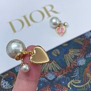 Okify Dior Gold Earrings With Pink Heart And Diamond - 6