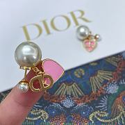Okify Dior Gold Earrings With Pink Heart And Diamond - 5