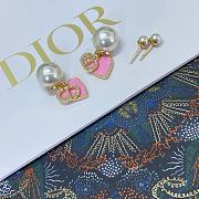 Okify Dior Gold Earrings With Pink Heart And Diamond - 1