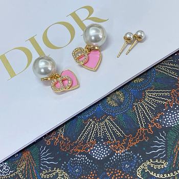 Okify Dior Gold Earrings With Pink Heart And Diamond