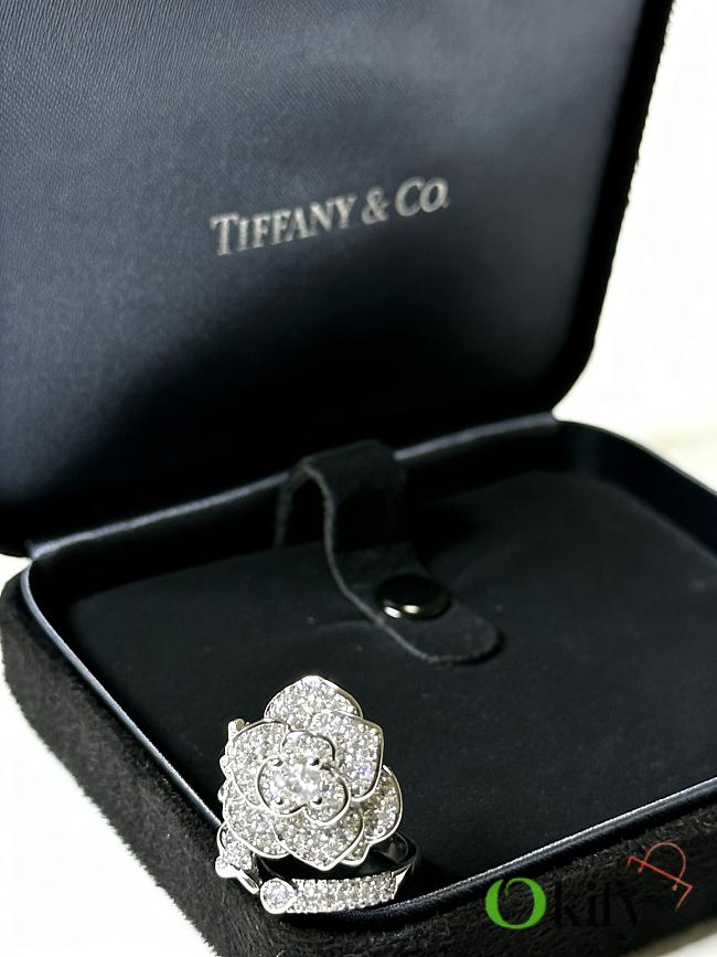 Okify Tiffany Silver Rose Ring With Diamond - 1