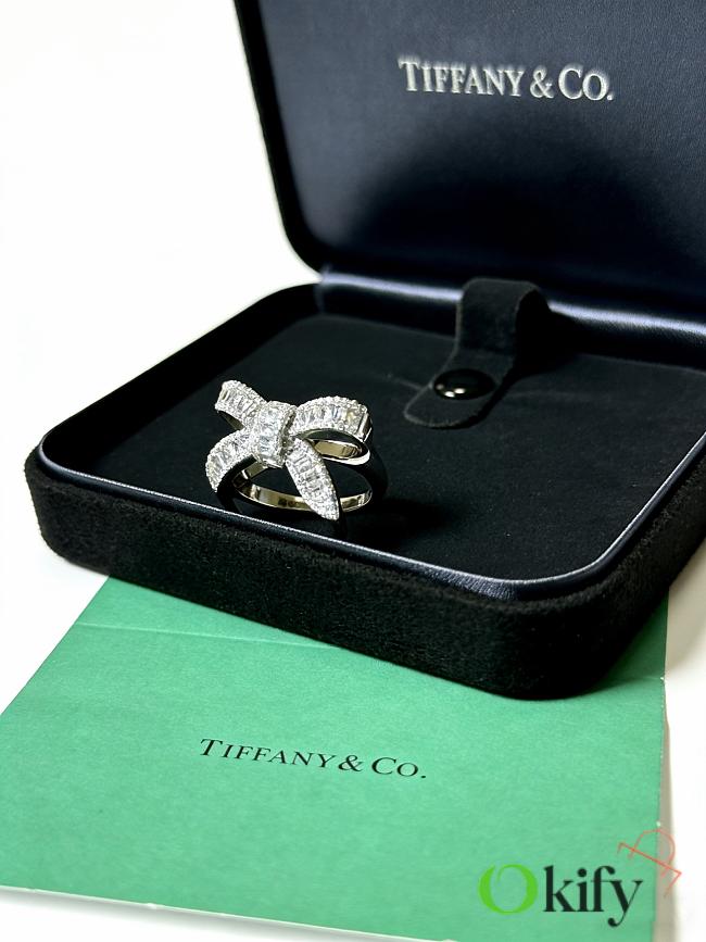 Okify Tiffany Silver Bow Ring With Diamond - 1
