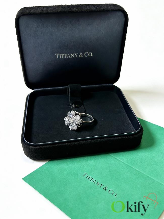 Okify Tiffany Silver Four-leaf Clover Ring With Diamond - 1
