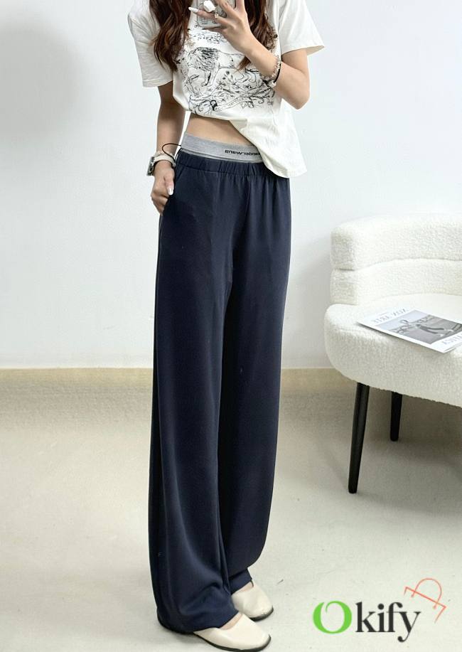 Okify Alexander Wang Dark Blue Drawstring Webbing Double-Waisted Trousers SML - 1