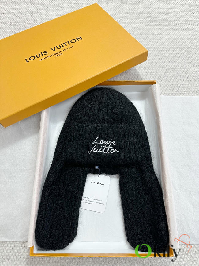 Okify Louis Vuitton Black Knitted Mohair Rabbit Ear Hat - 1