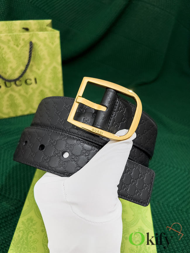 Okify Gucci Black Belt Gold Hardware 4cm  - 1