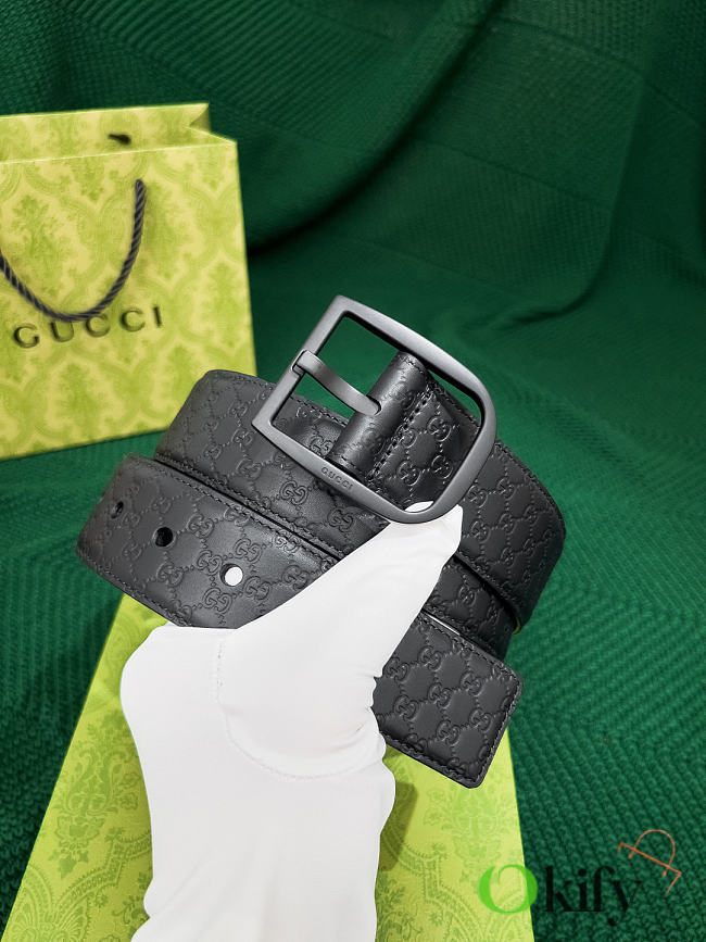 Okify Gucci Black Belt Black Hardware 4cm  - 1