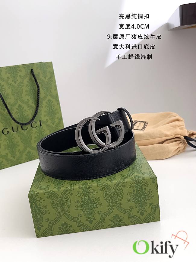 Okify Gucci GG Black Belt Black Hardware 4cm  - 1