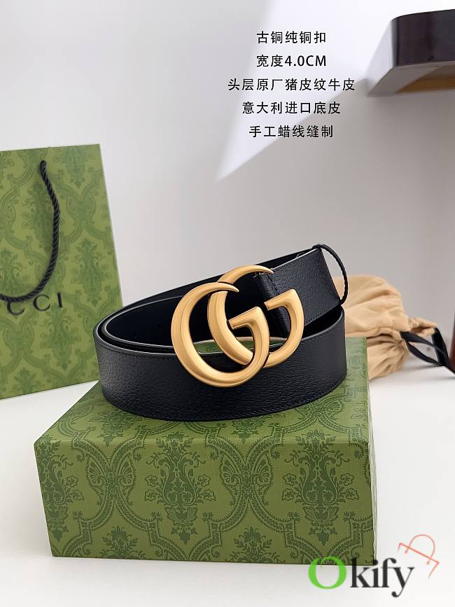 Okify Gucci GG Black Belt Gold Hardware 4cm  - 1