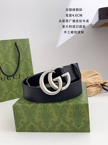 Okify Gucci GG Black Belt Silver Hardware 4cm 