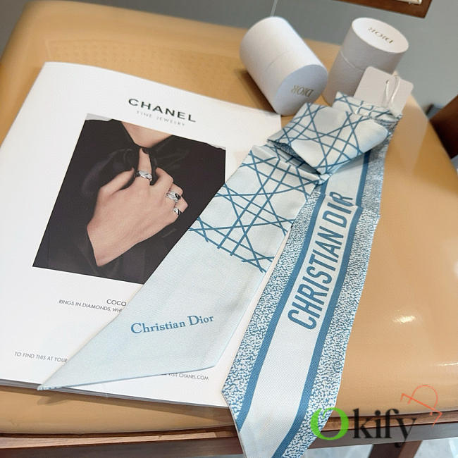 Okify Dior Blue Silk Twilly Scarf 105x6cm - 1