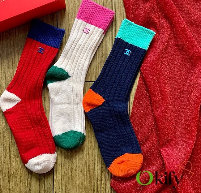 Okify Celine Set Of 3 Colorful Mid Calf Socks 28022 - 1