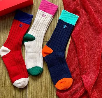 Okify Celine Set Of 3 Colorful Mid Calf Socks 28022