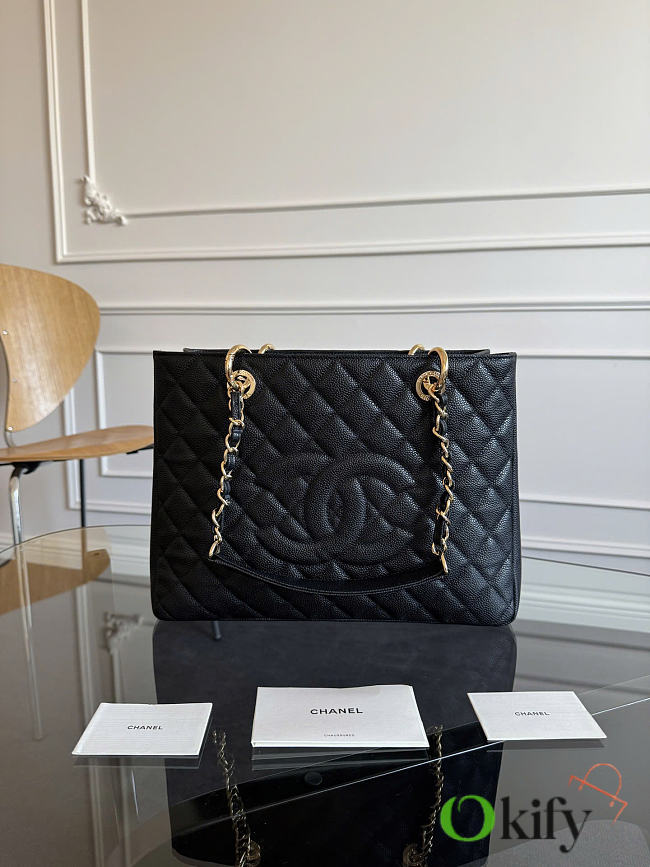 Okify CC Shopping Bag Black Caviar Gold Hardware 33x24x13cm - 1