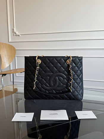 Okify CC Shopping Bag Black Caviar Gold Hardware 33x24x13cm