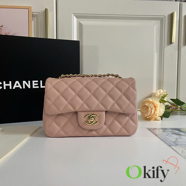 Okify CC Classic Flap Bag Pink Caviar Gold Hardware 20cm - 1