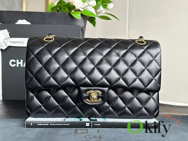 Okify CC Flap Bag Black Lambskin Gold Hardware 25.5cm - 1