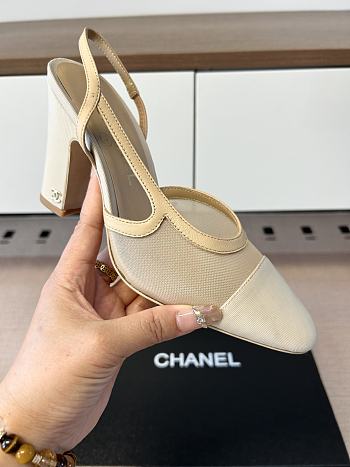 Okify CC Nude Mesh Slingback Pumps With Block Heel 9cm