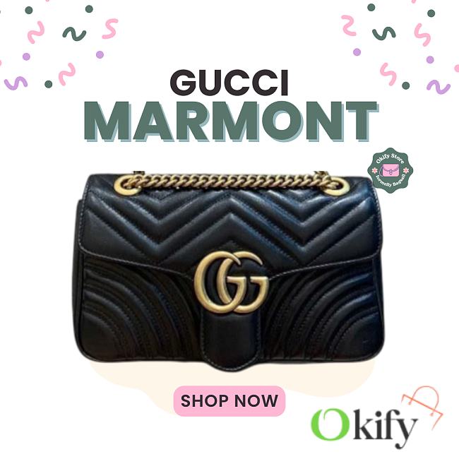 Okify Gucci GG Marmont Small Shoulder Bag Black Chevron 26x15x7cm - 1