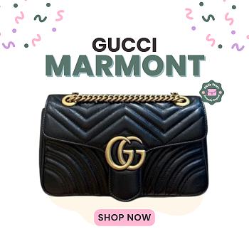 Okify Gucci GG Marmont Small Shoulder Bag Black Chevron 26x15x7cm