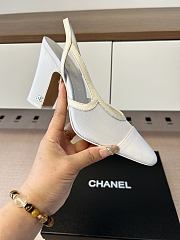 Okify CC White Mesh Slingback Pumps With Block Heel 9cm - 1