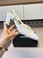 Okify CC White Mesh Slingback Pumps With Block Heel 5.5cm - 1