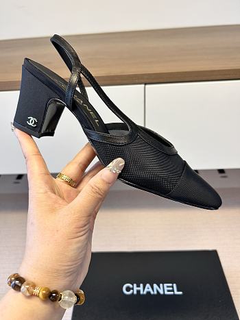 Okify CC Black Mesh Slingback Pumps With Block Heel 5.5cm