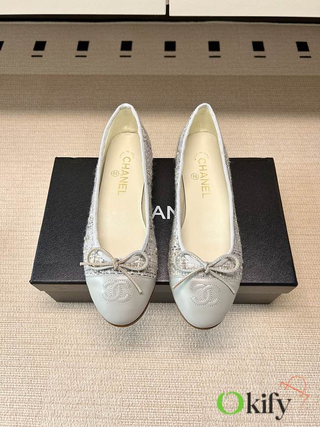 Okify CC Gray Tweed Ballet Shoes - 1