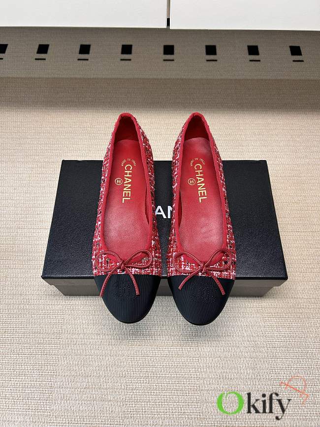 Okify CC Red Tweed Ballet Shoes - 1