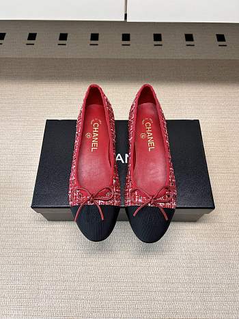 Okify CC Red Tweed Ballet Shoes