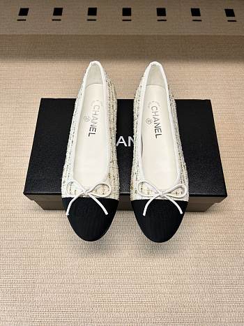 Okify CC White Tweed Ballet Shoes