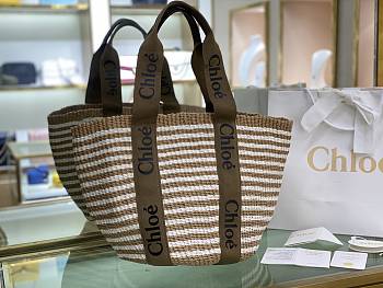 Okify Chloe Woody Large Basket Bag Brown Stripe 48x28x28cm