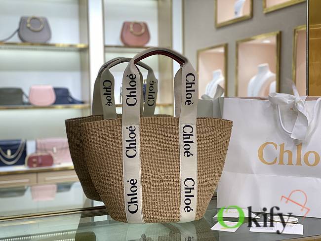 Okify Chloe Woody Large Basket Bag White 48x28x28cm - 1