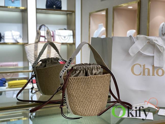 Okify Chloe Woody Small Basket Bag White 17x16x16cm - 1