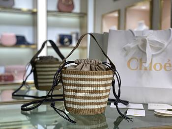 Okify Chloe Woody Small Basket Bag Brown Stripe 17x16x16cm
