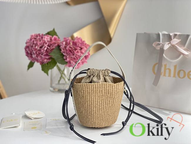Okify Chloe Woody Small Basket Bag Beige 17x16x16cm - 1