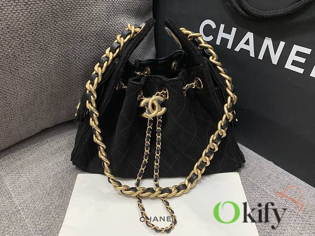 Okify CC 25 Small Hobo Bag In Black Suede 22x20x12.5cm - 1