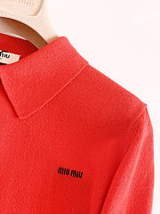 Okify MiuMiu 26S Red Intarsia Collar Knit Polo Shirt - 4