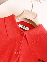 Okify MiuMiu 26S Red Intarsia Collar Knit Polo Shirt - 3