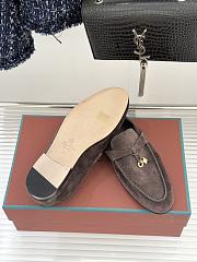 Okify Loro Piana Dark Brown Suede Loafers With Gold Hardware  - 4