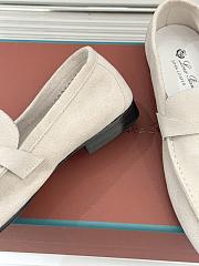 Okify Loro Piana White Suede Loafers With Gold Hardware  - 4