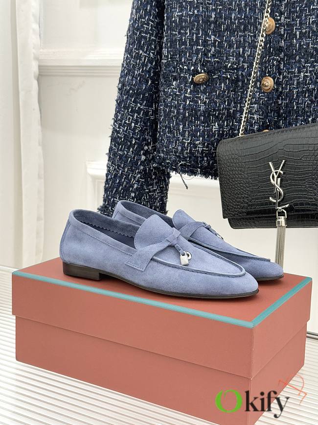 Okify Loro Piana Blue Suede Loafers With Gold Hardware  - 1
