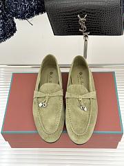 Okify Loro Piana Green Suede Loafers With Gold Hardware  - 3