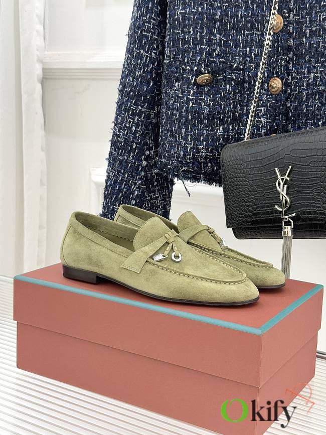 Okify Loro Piana Green Suede Loafers With Gold Hardware  - 1