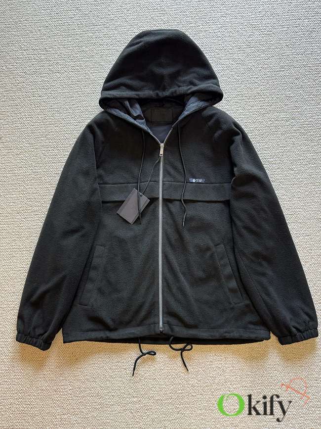 Okify Prada Black Fleece Hooded Jacket Unisex S-XL - 1