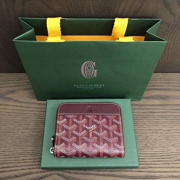 Okify Goyard Red Burgundy Zipper Small Wallet 11.5x9.5cm